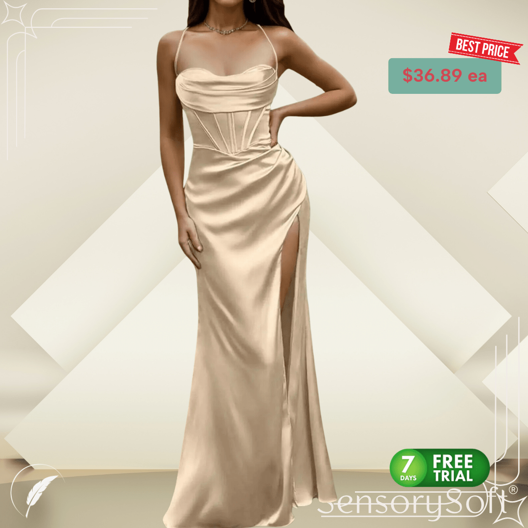 Women's Satin Dress - High Leg Slip and Spaghetti Straps - SensorySoft