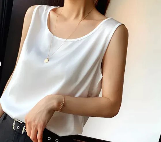 Women's Sleeveless Satin Blouse - SensorySoftShop