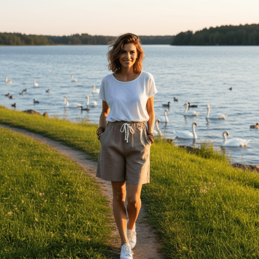 Women's Solid Color Cotton Linen Elastic Waist Shorts - SensorySoftShop
