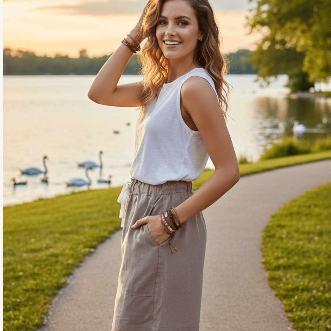 Women's Solid Color Cotton Linen Elastic Waist Shorts - SensorySoftShop
