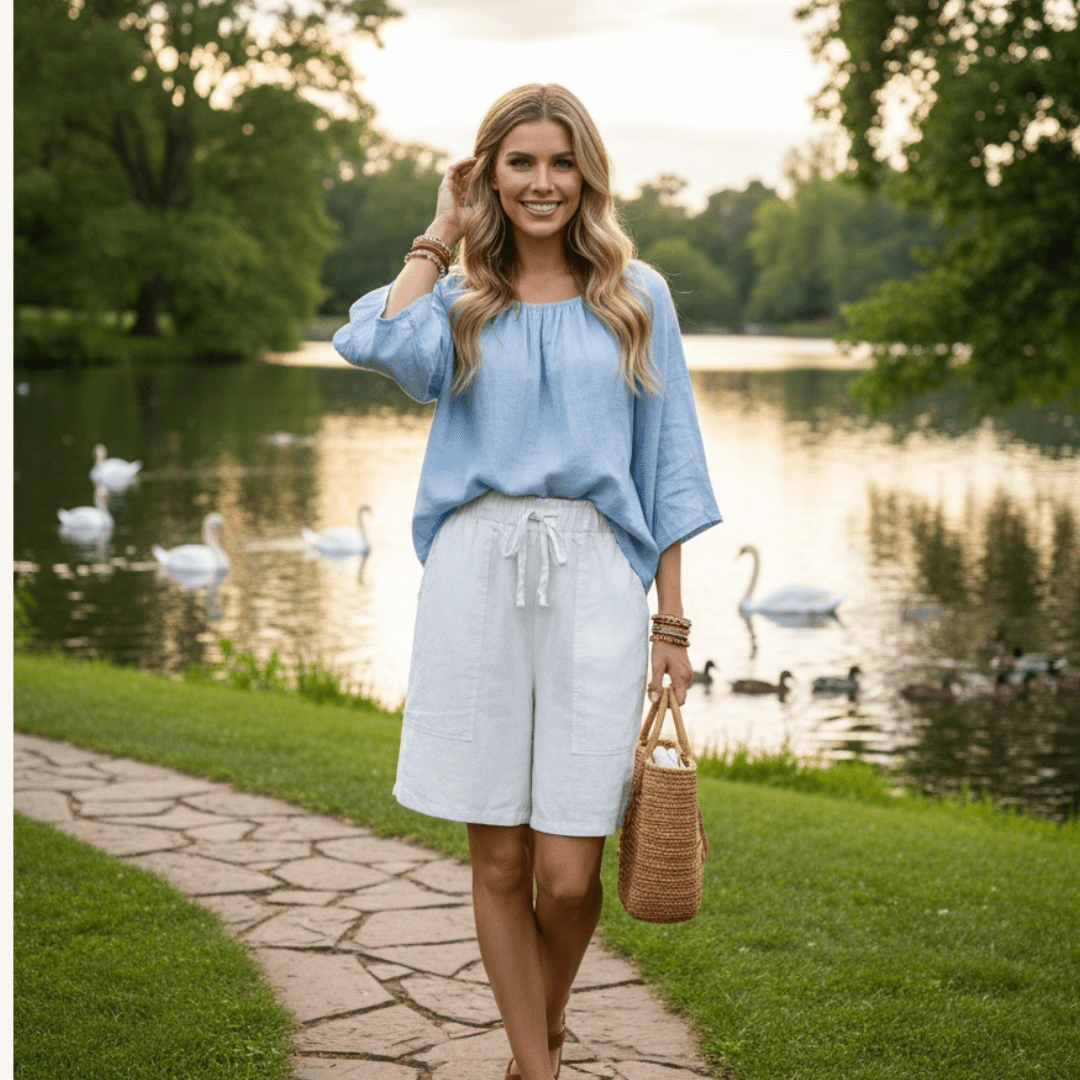 Women's Solid Color Cotton Linen Elastic Waist Shorts - SensorySoftShop