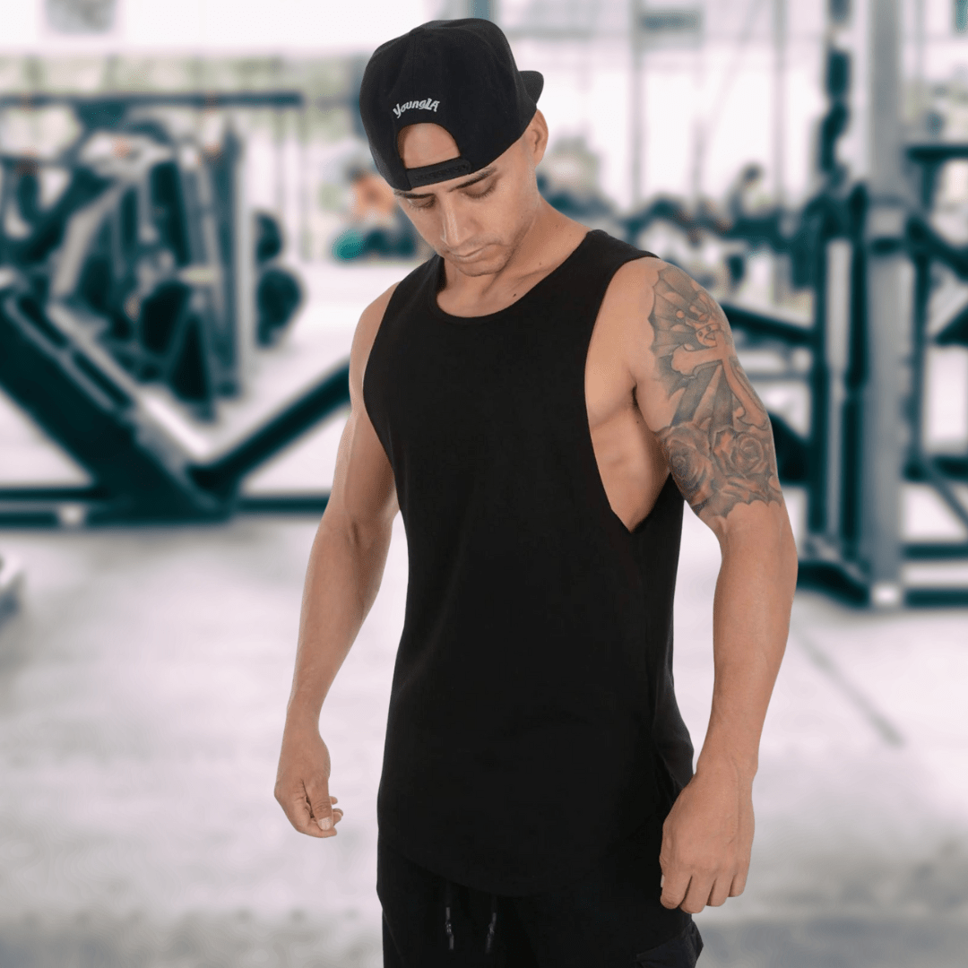 YoungLA Elongated Tank Tops for Men - Workout Muscle Gym Shirts - Bodybuilding Stringers - SensorySoft