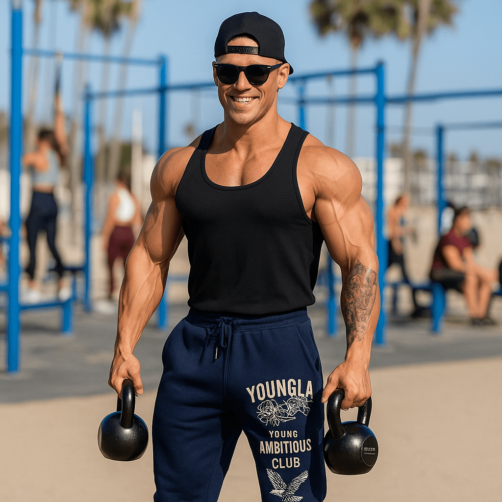 YoungLA Elongated Tank Tops for Men - Workout Muscle Gym Shirts - Bodybuilding Stringers - SensorySoft