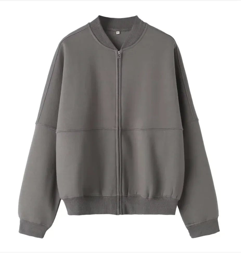 Zipper Bomber Jacket Coat Sweater Loose High Waist Flannel Pants - SensorySoft