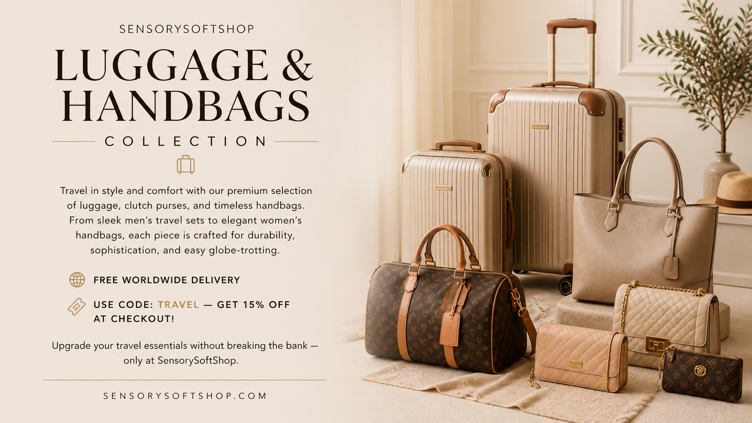 Luggage and Bags Collection - SensorySoft - Accessories Collection - Handbags and clutch purses - travel luggage - watches