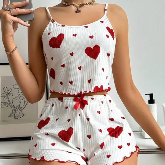 Heart Printing Suspender Shorts Casual Pajamas