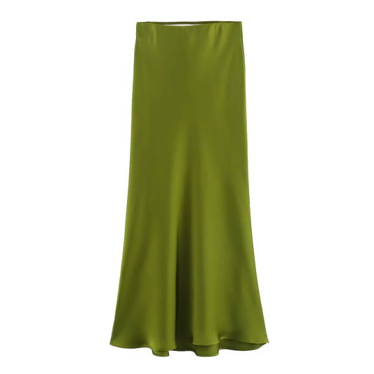 Women's Satin Pleated Midi Skirt