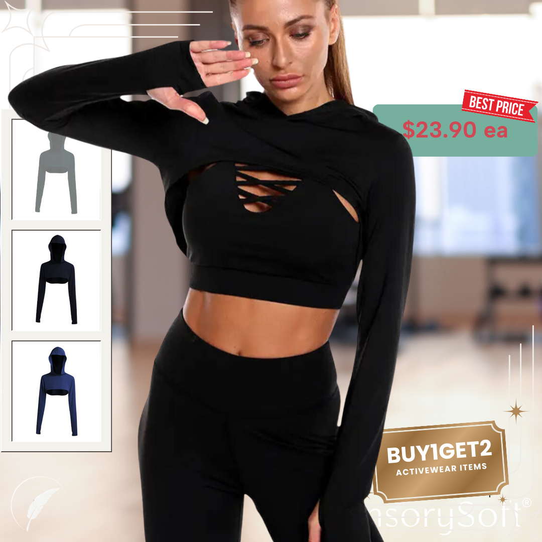 Seamless Yoga and Gym Fitness Sets - 3 Piece Sets - 2 Piece Sets - Pants - Sports Bra and Matching Crop Top Hoodie