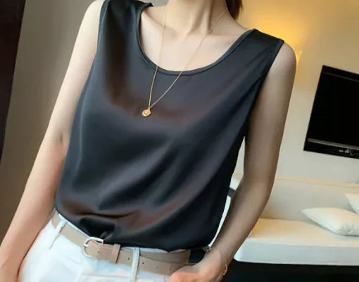 Women's Sleeveless Satin Blouse