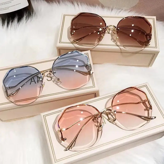 Stylish Rimless Sunglasses With Gradient Lenses