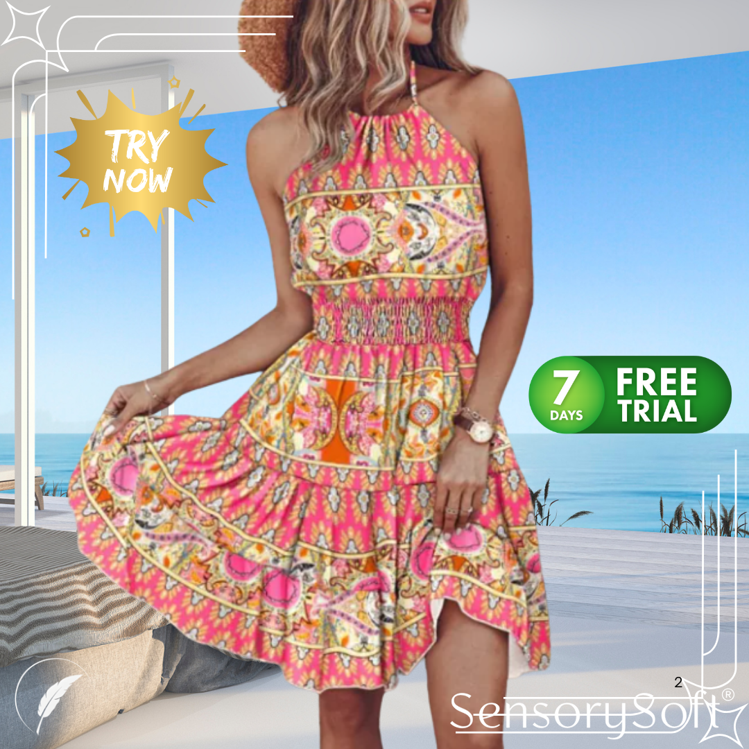 Chic Halter Dress - Vibrant 3D Prints