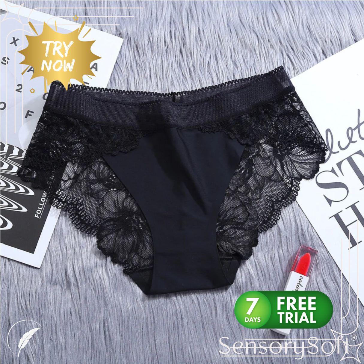 Seamless Mid-Waist Ice Silk Lace Panties