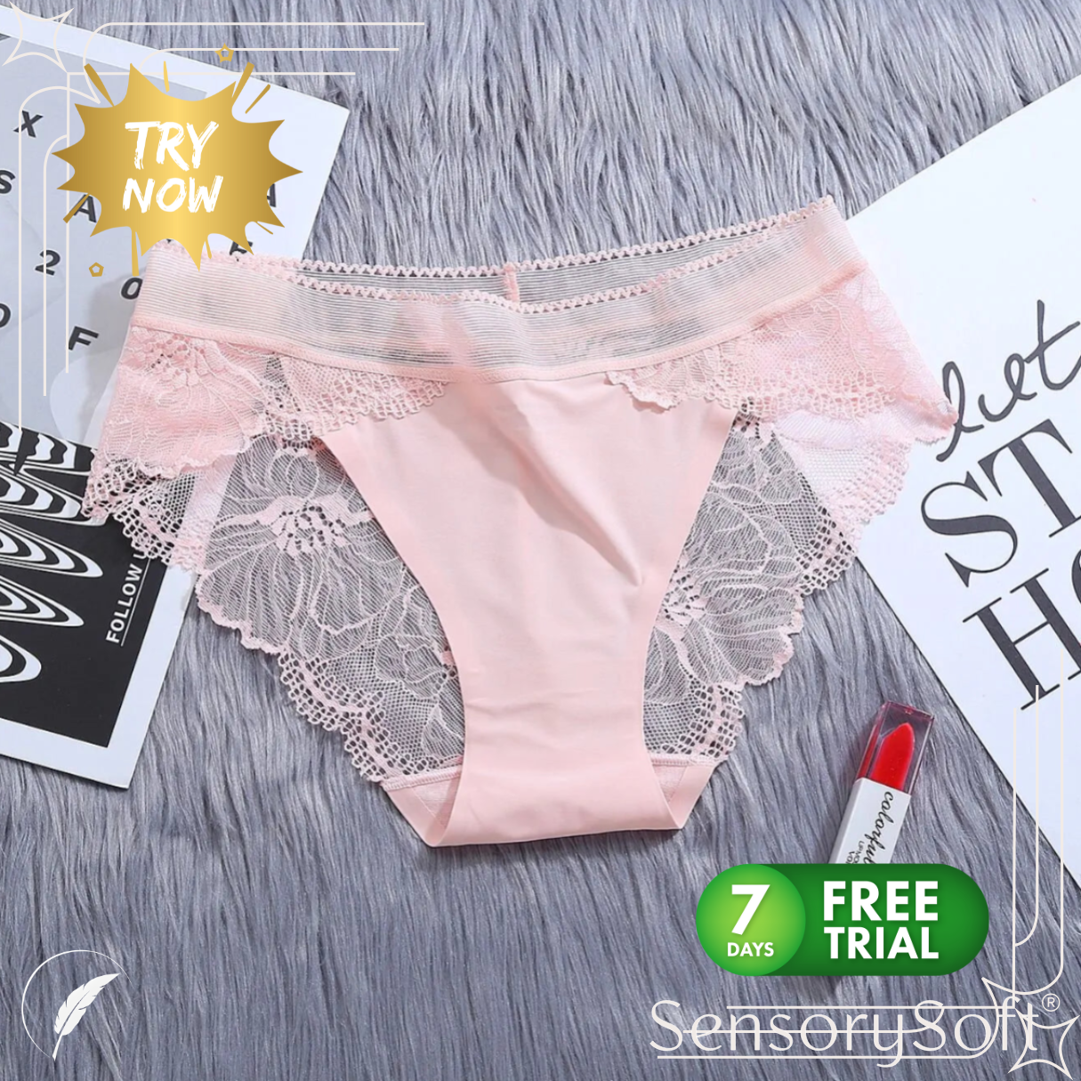 Seamless Mid-Waist Ice Silk Lace Panties