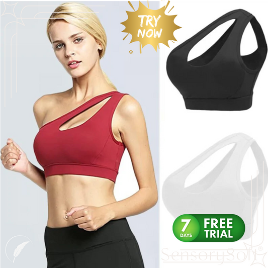 One-Shoulder Yoga Sports Bra; Sexy, Wire-Free, Push-Up Crop Top