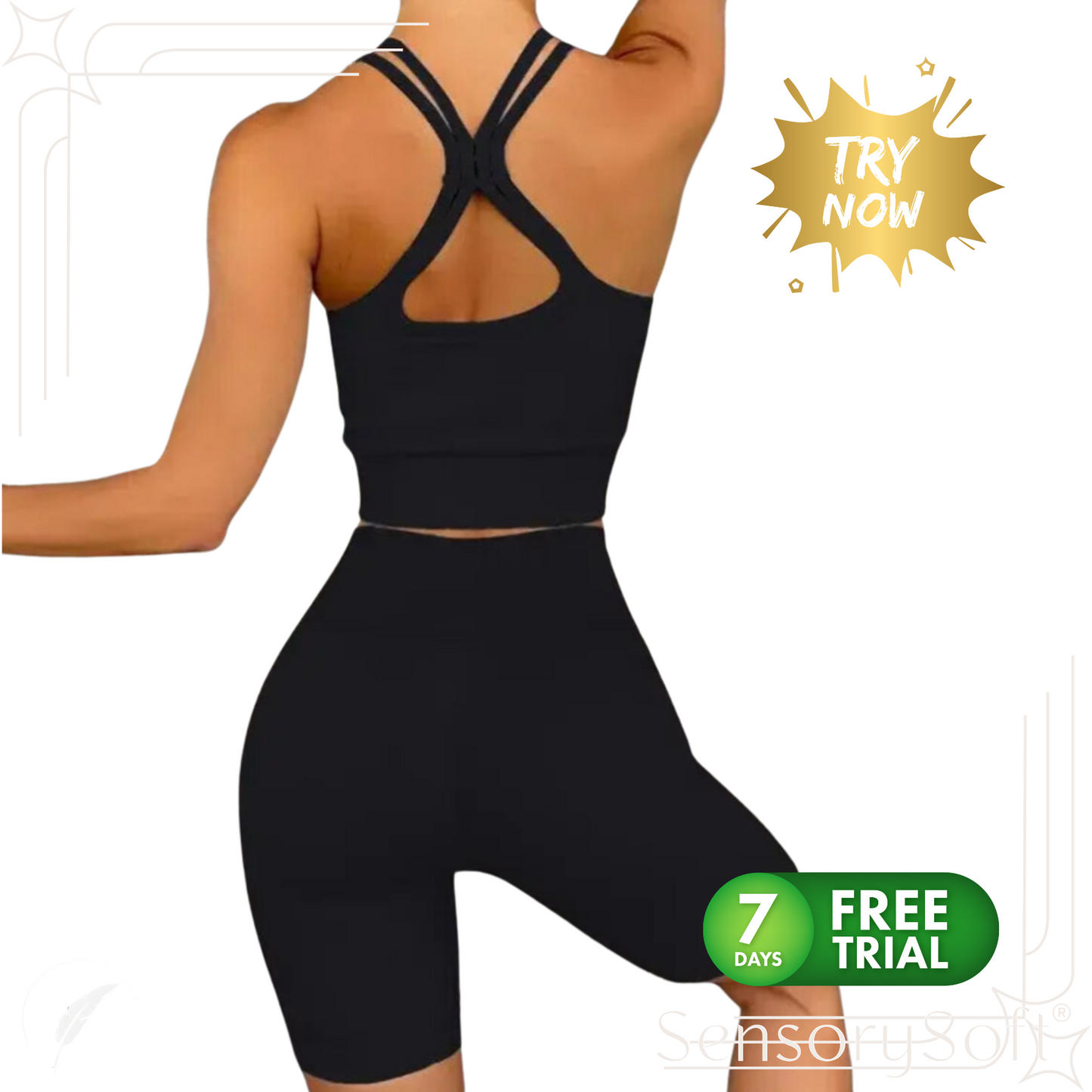 Backless Bra Strap Vest High Waist Leggings Shorts Fashion Sportswear