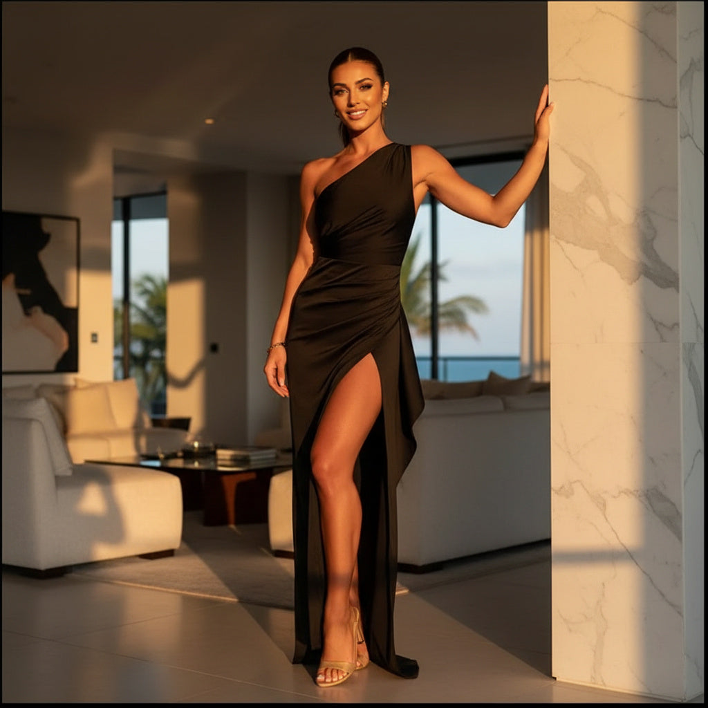 Aprikose Satin Split Elegance