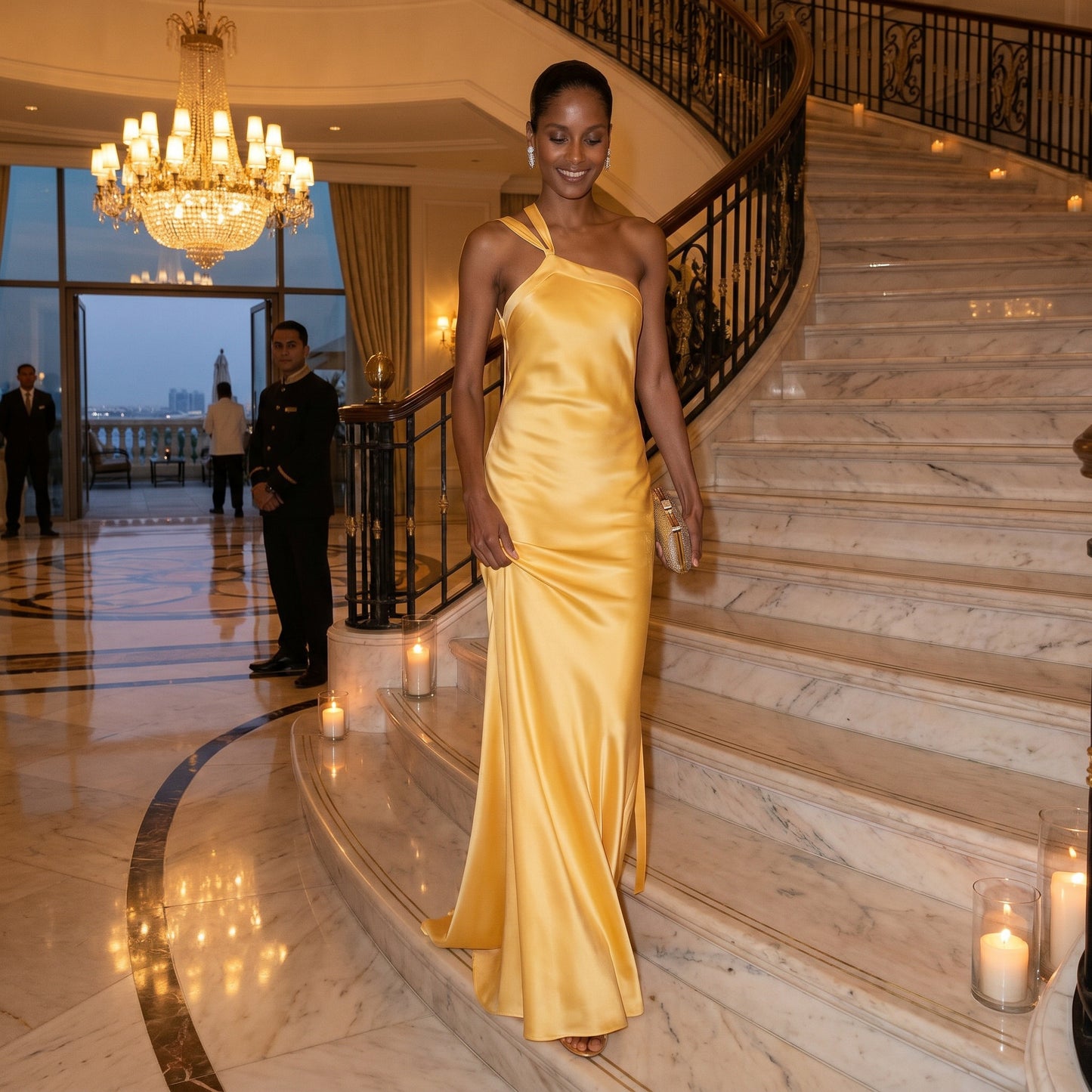 The Aurelia Golden Satin Gown