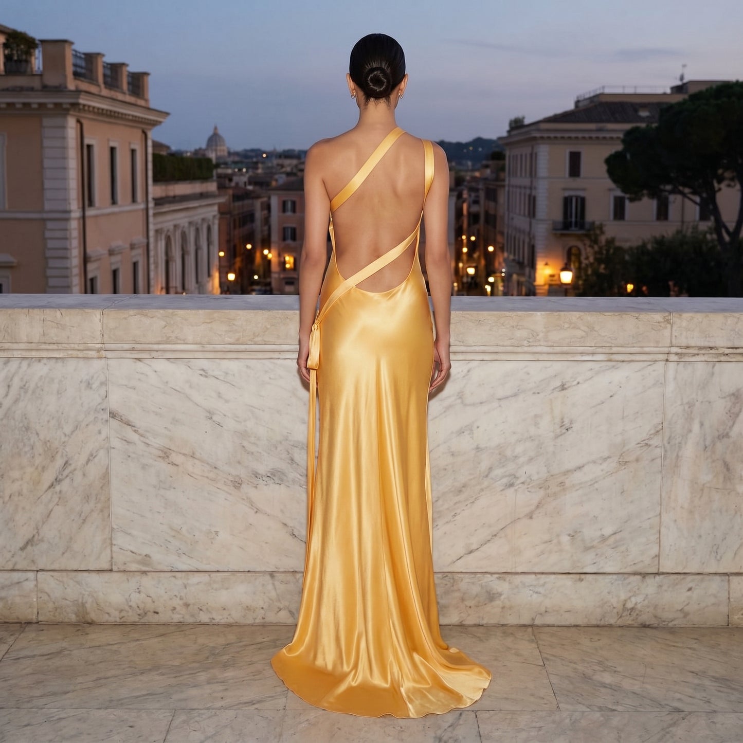 The Aurelia Golden Satin Gown