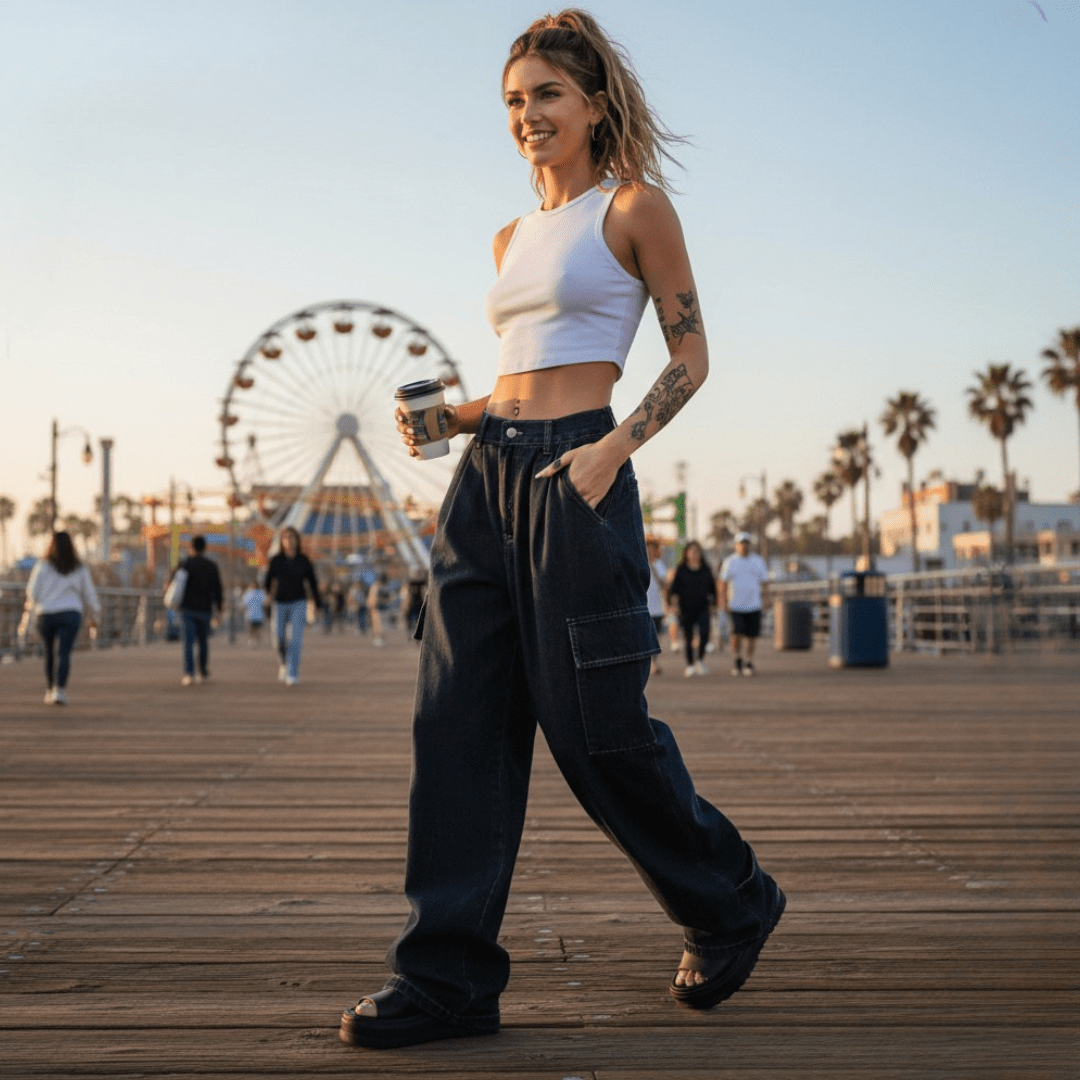 Soho Luxe Oversized Cargo Denim Jeans