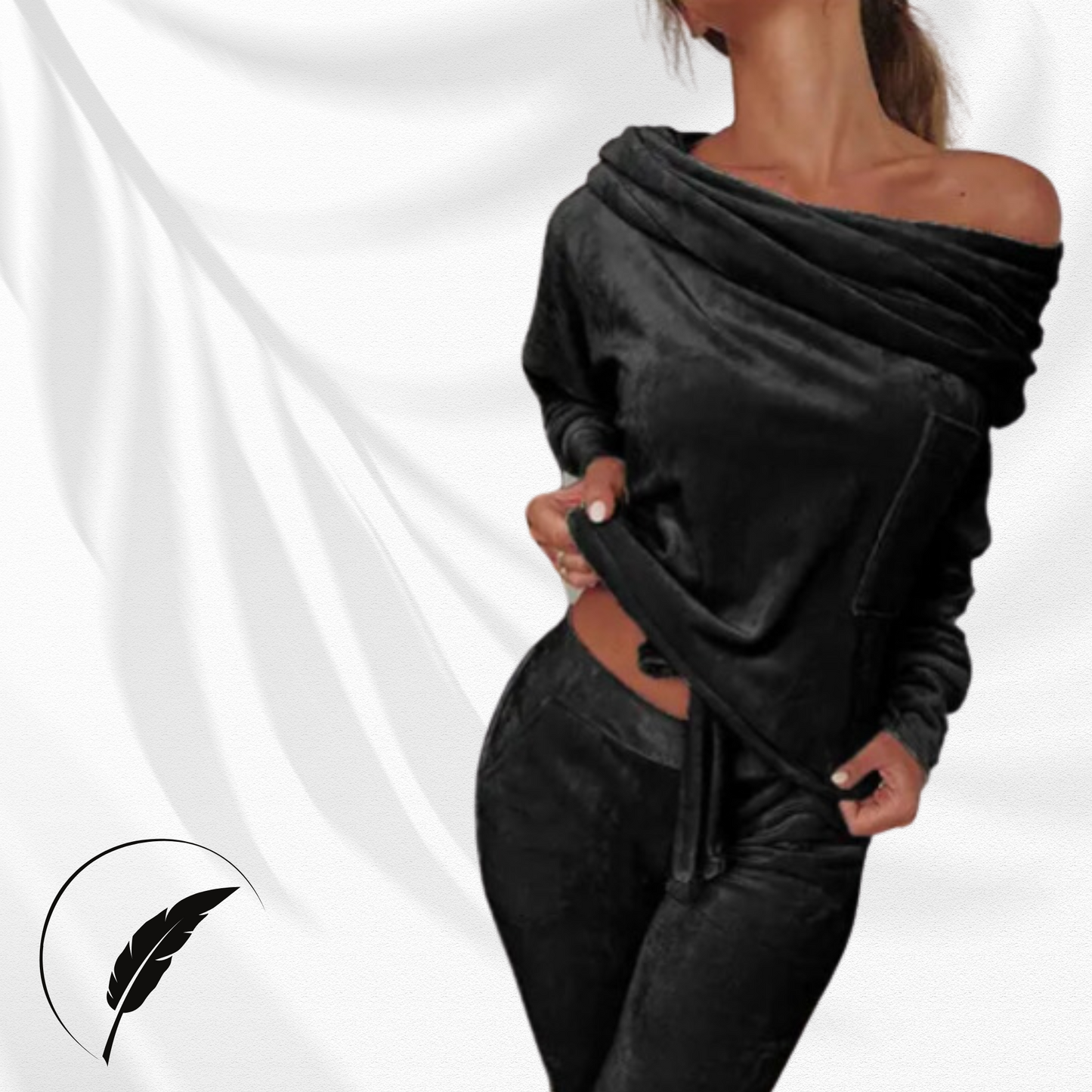 Off-the-Shoulder Velvet Leisurewear Set