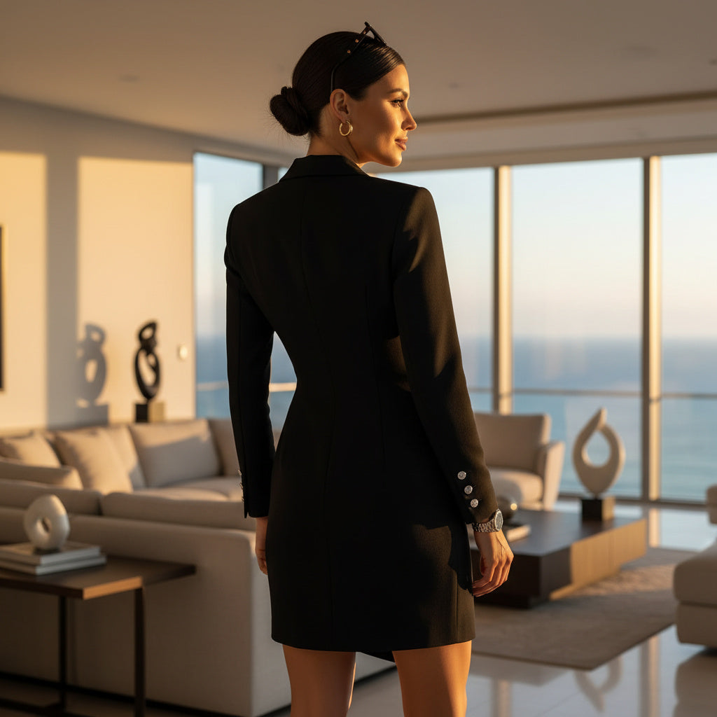 Executive Luxe Double-Breasted Blazer Dress