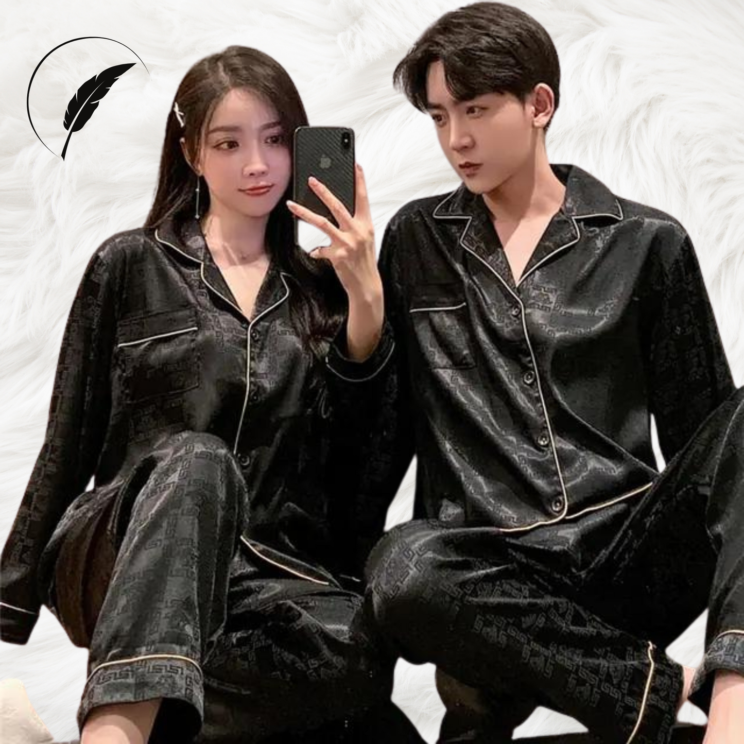 Couples Luxury Silky Soft Pajamas Sets-Black