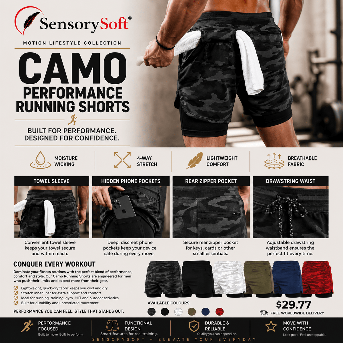 SensorySoft Motion Elite 2-in-1 Training Shorts