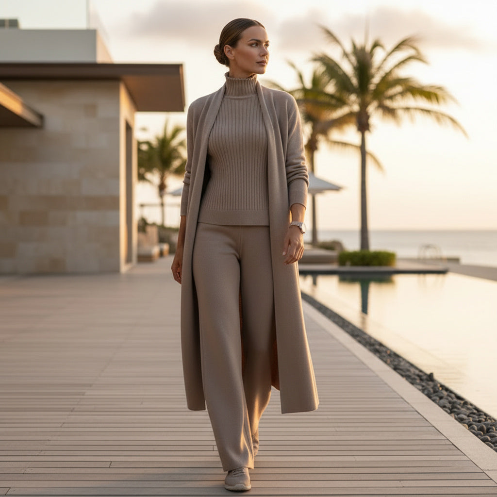  Chic Commuter™ 3-Piece Knit Set -KHAKI