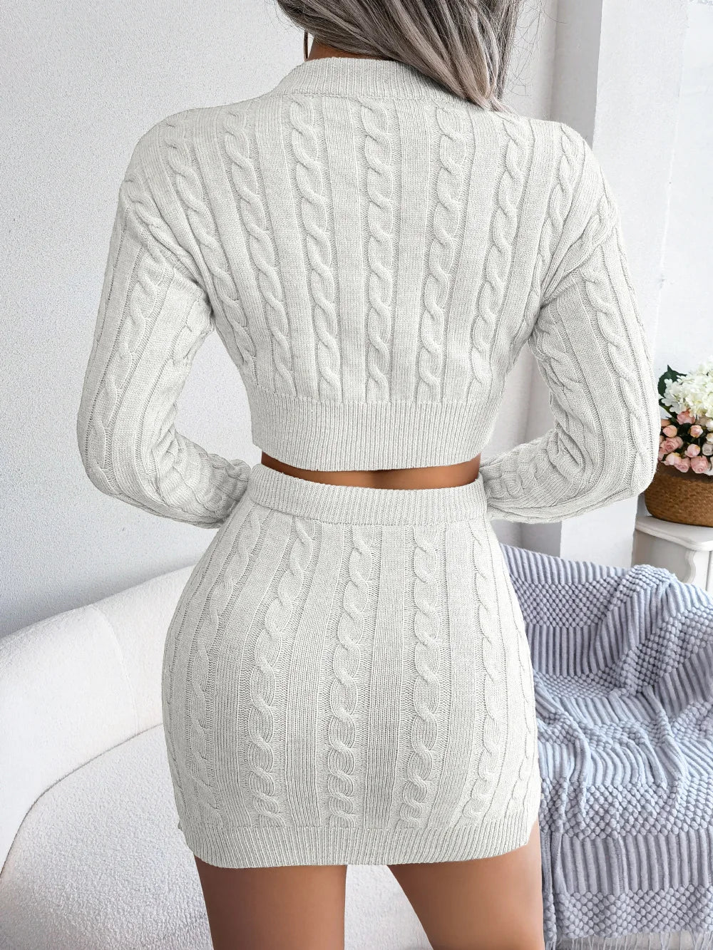 Slim Two Piece Set Twist Sweater Knit Skirt