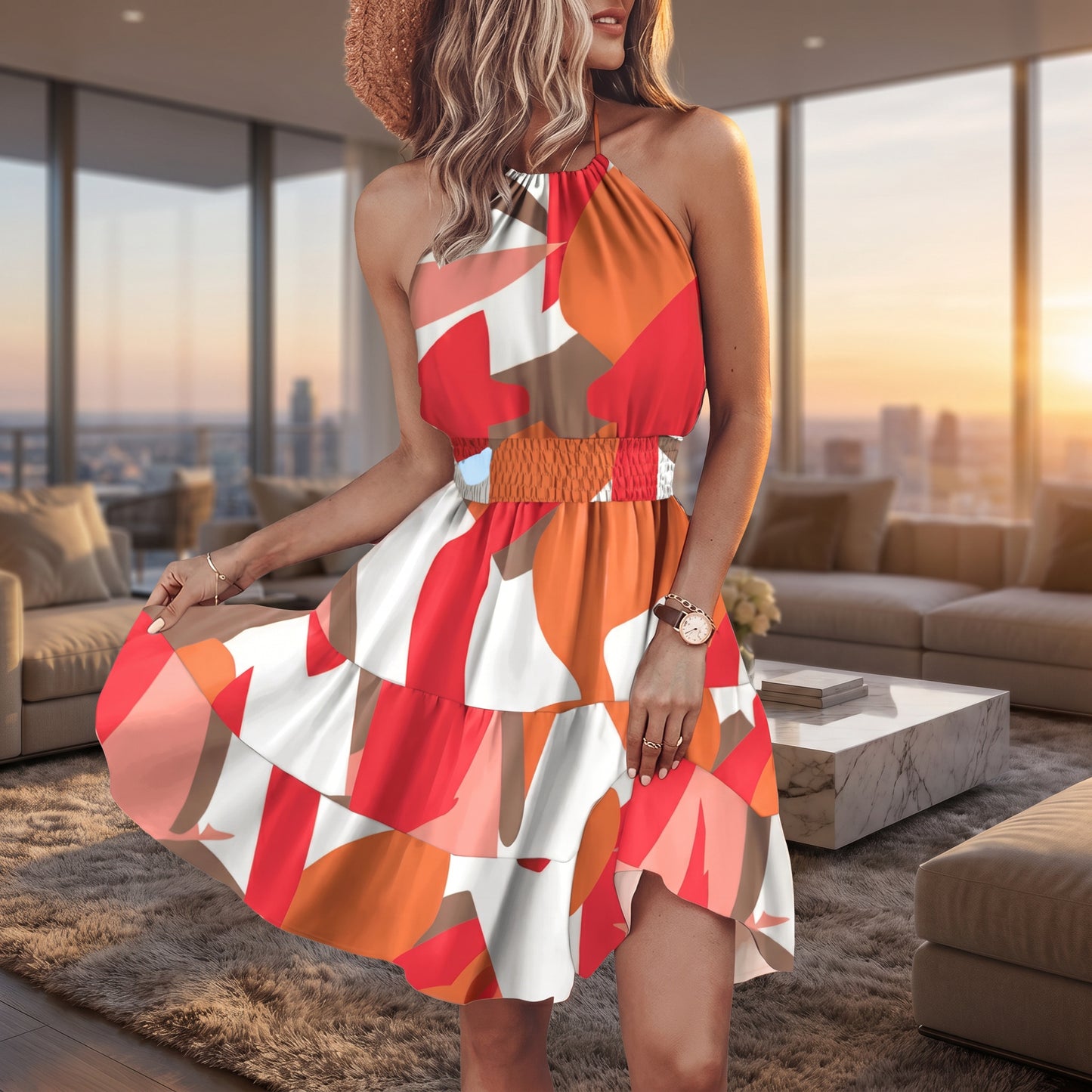 Chic Halter Dress - Vibrant 3D Prints