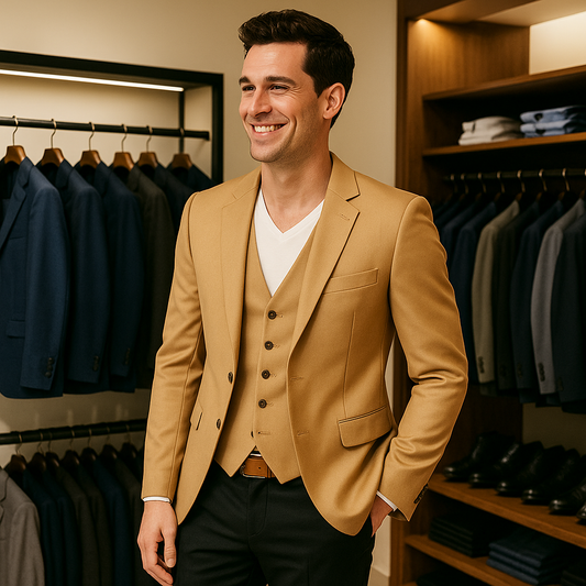 Casual Suit for Business and Wedding Attire in Warm Khaki