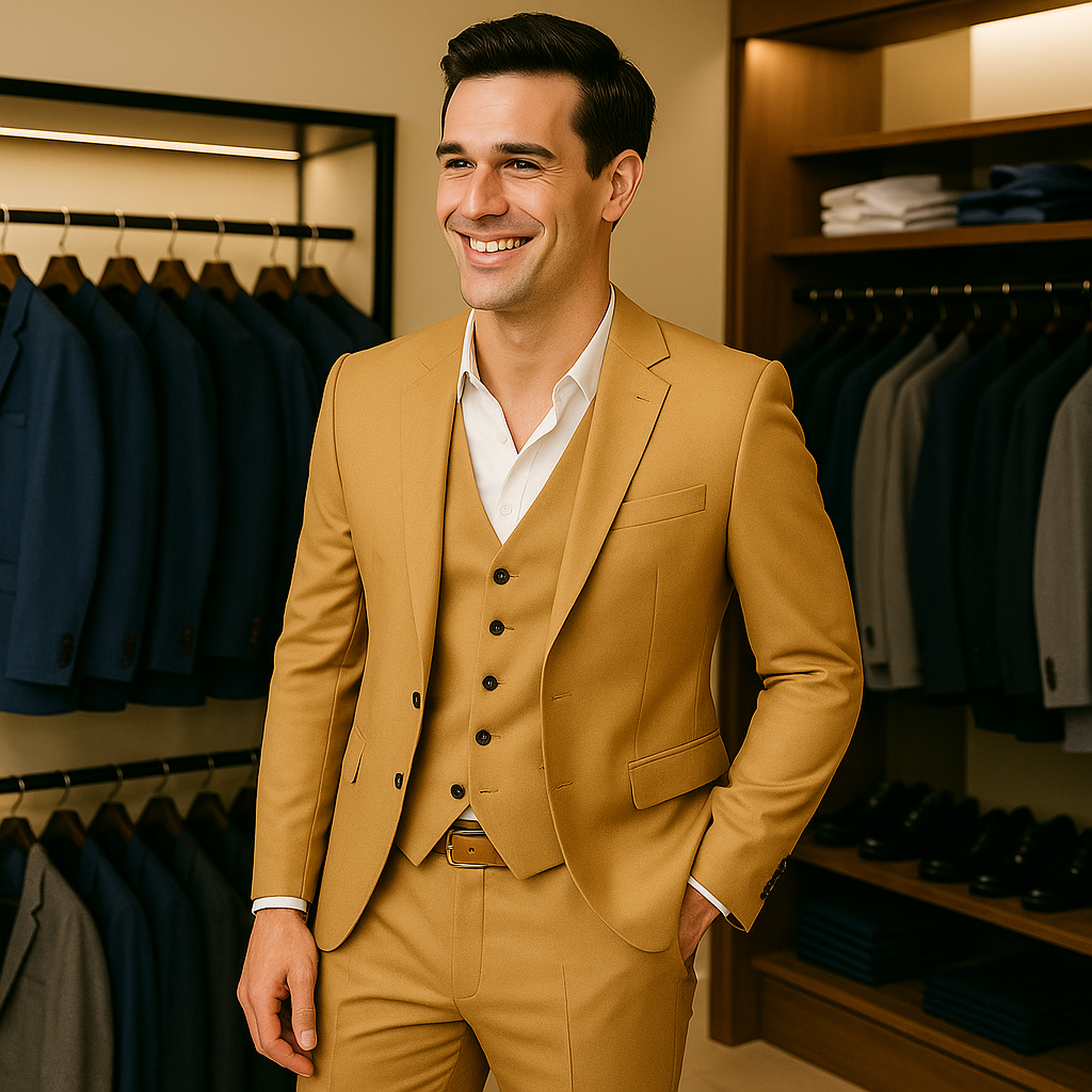 Casual Suit for Business and Wedding Attire in Warm Khaki
