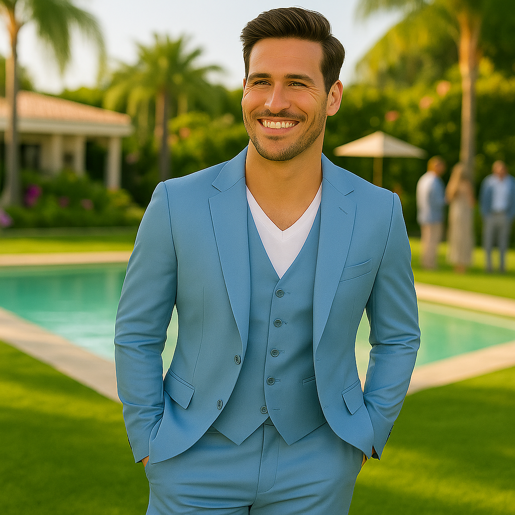 Casual Suit for Business and Wedding Attire in Fresh Light Blue