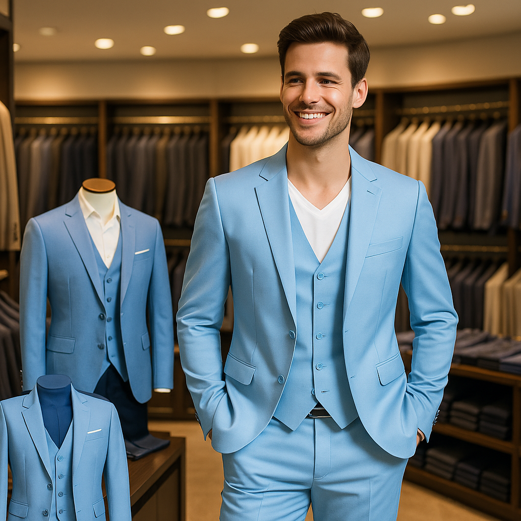 Casual Suit for Business and Wedding Attire in Fresh Light Blue