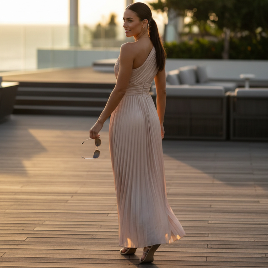 Chic Satin One Shoulder Party Maxi Dress