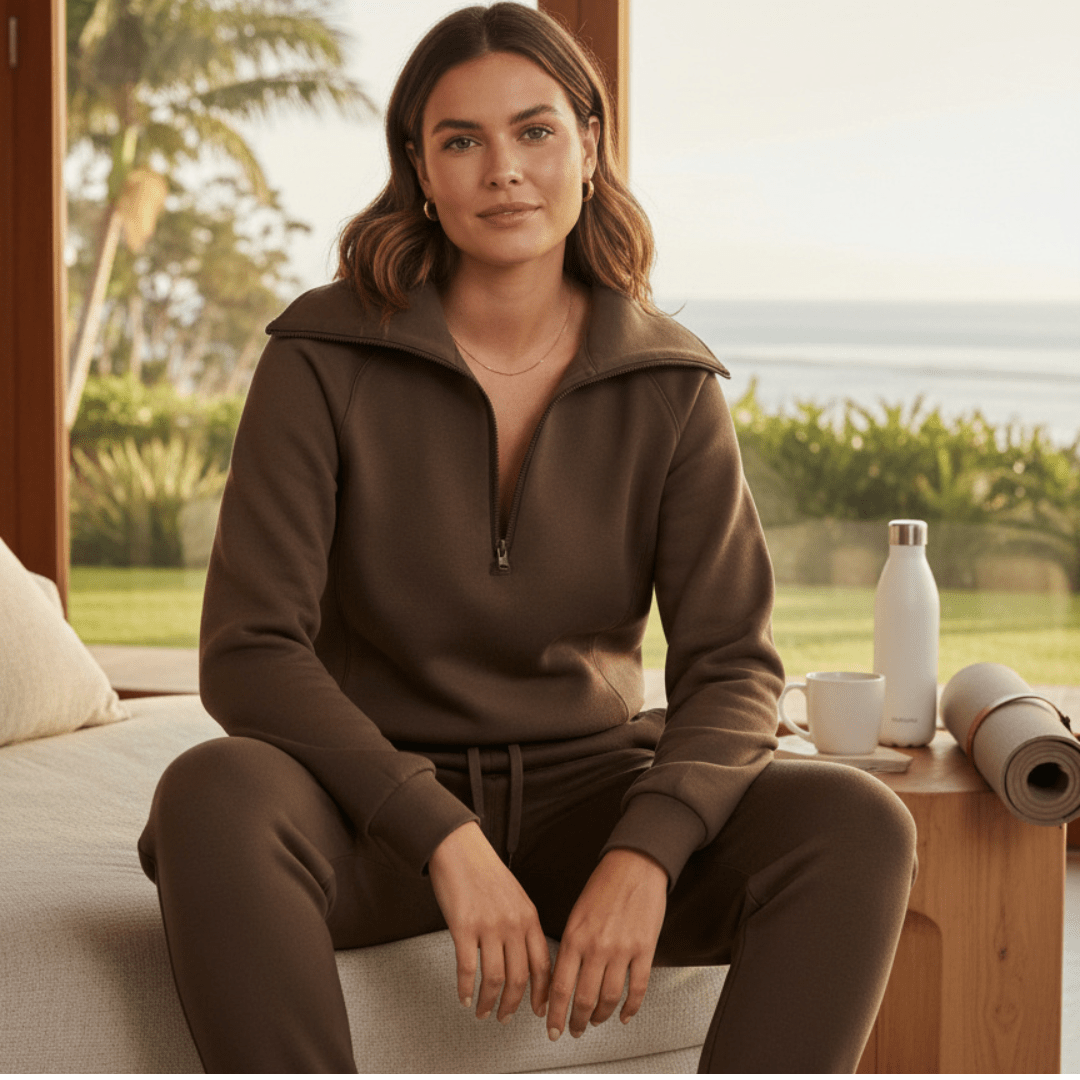 Cloud Luxe Quarter-Zip Lounge Set BRN SIT