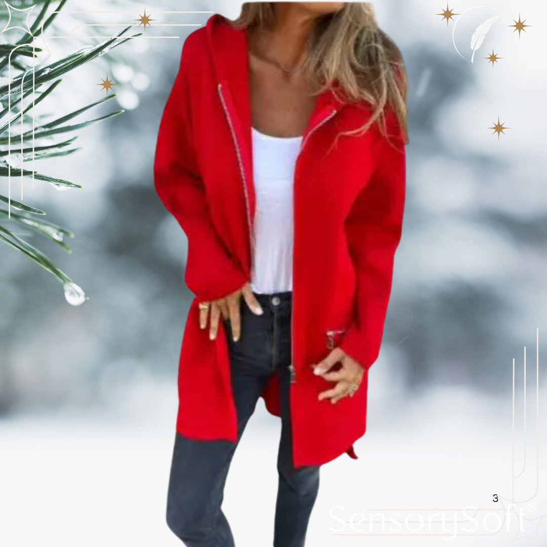 Colored Zipper Hooded Jacket Coat