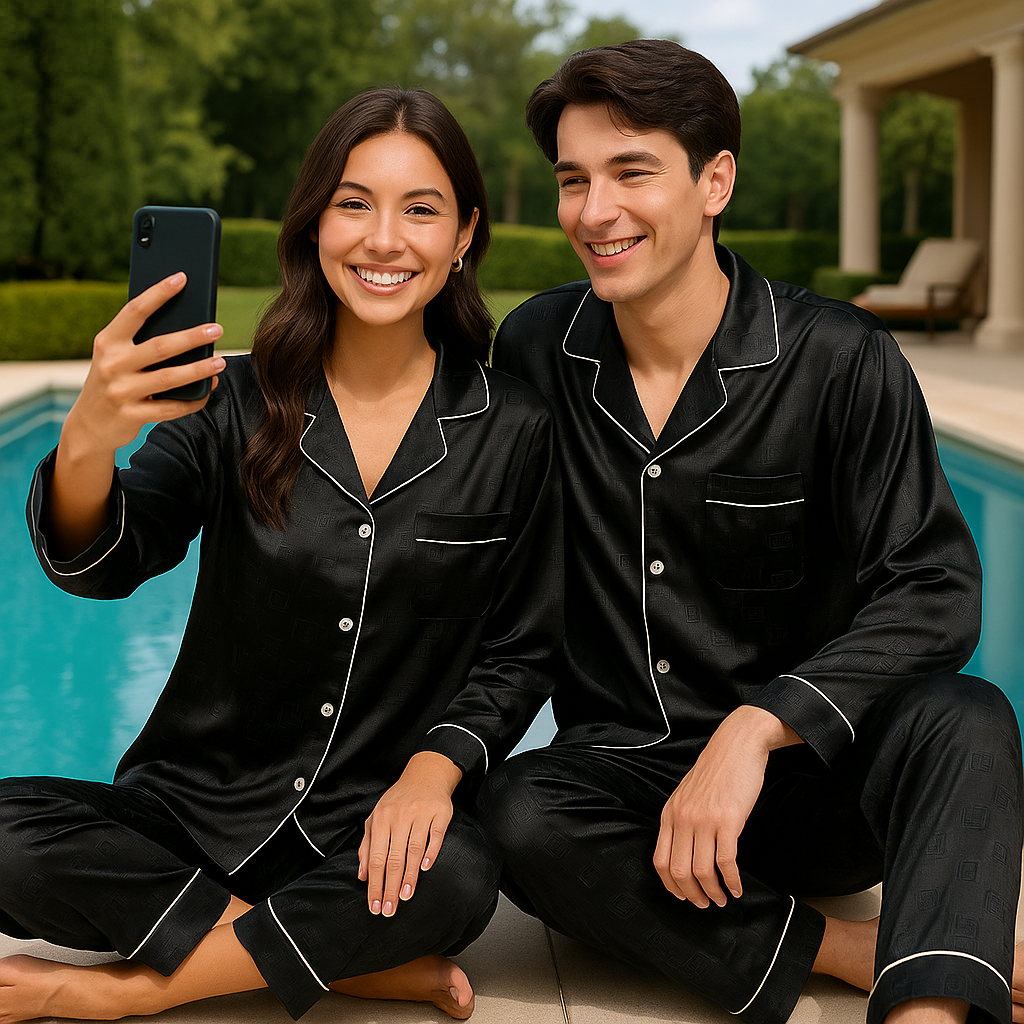 Couples Luxury Silky Soft Pajamas Sets-Black