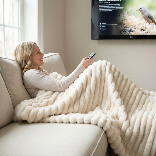 Upgraded Plush Rabbit Fur Striped Blanket