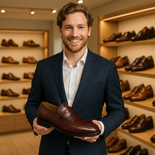 Men's Crocodile Pattern Leather Dress Shoes – Bold Elegance - In Brown Red