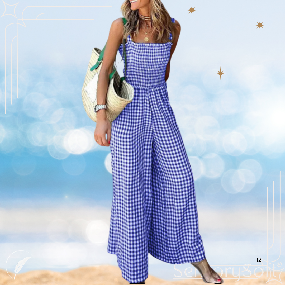 Elegant Stripe Print Wide Leg Romper