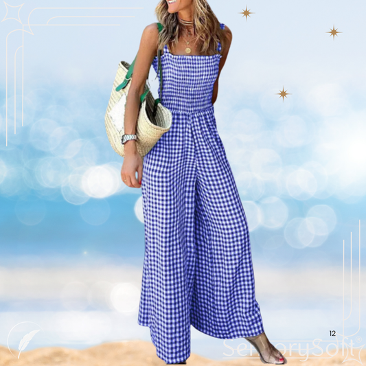 Elegant Stripe Print Wide Leg Romper