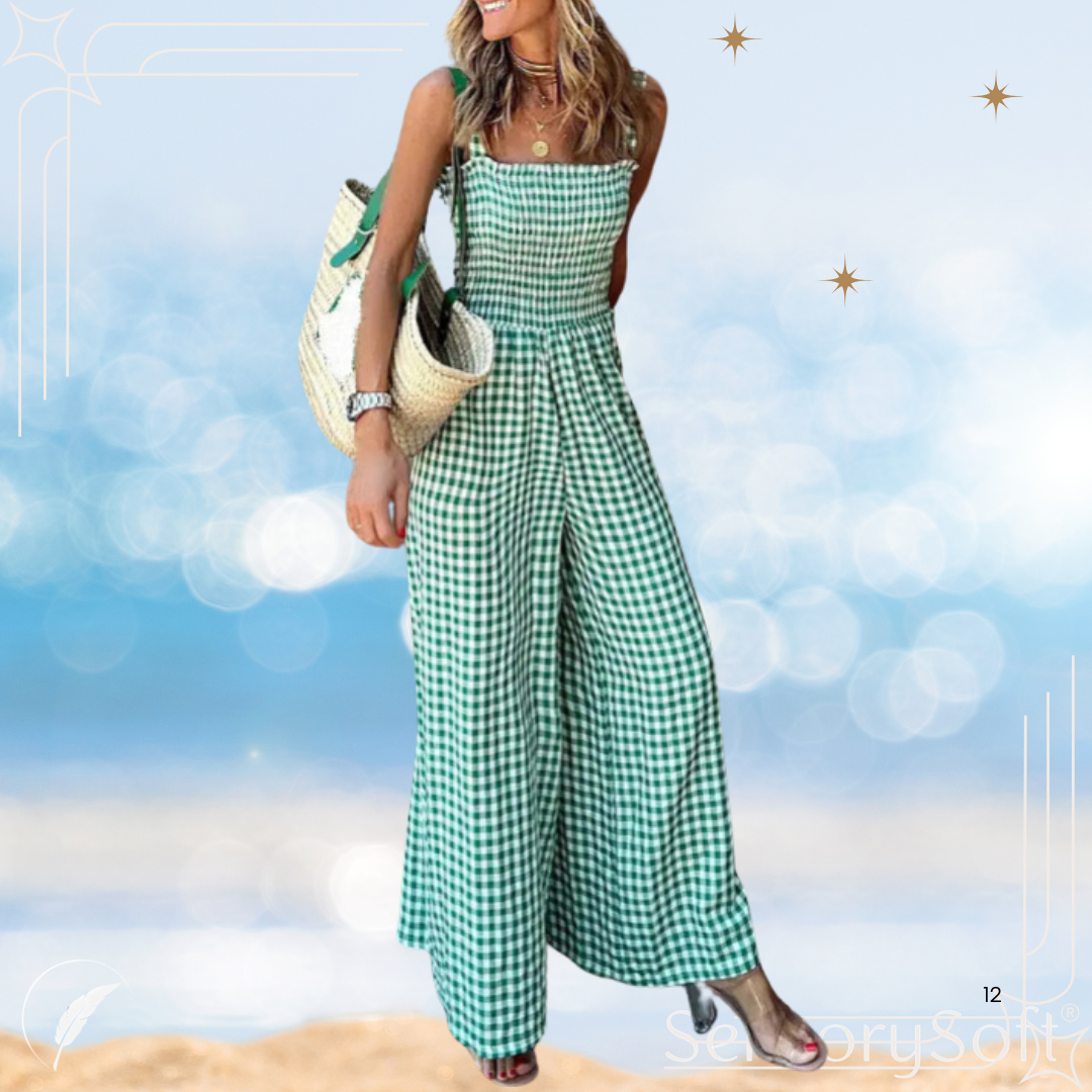 Elegant Stripe Print Wide Leg Romper