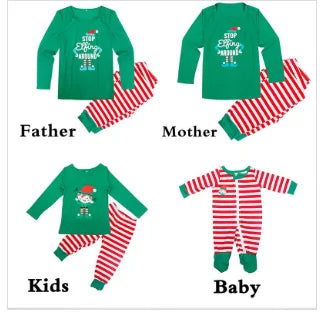 Christmas Pajamas Sets Striped Cartoon Print - NO25