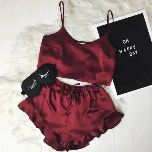 Silk Satin Lingerie Bra and Shorts Set for Women