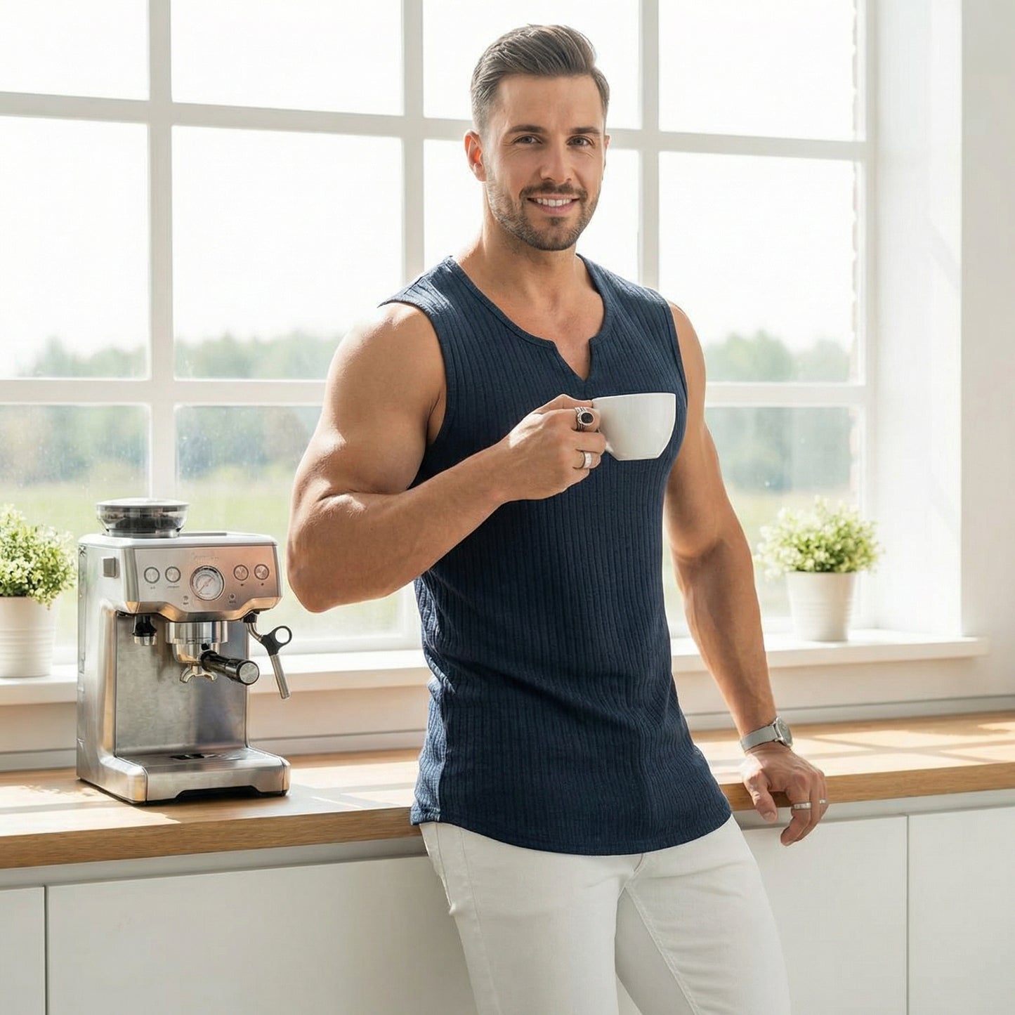 Men's Summer Knitted Striped Fitness Tank Top