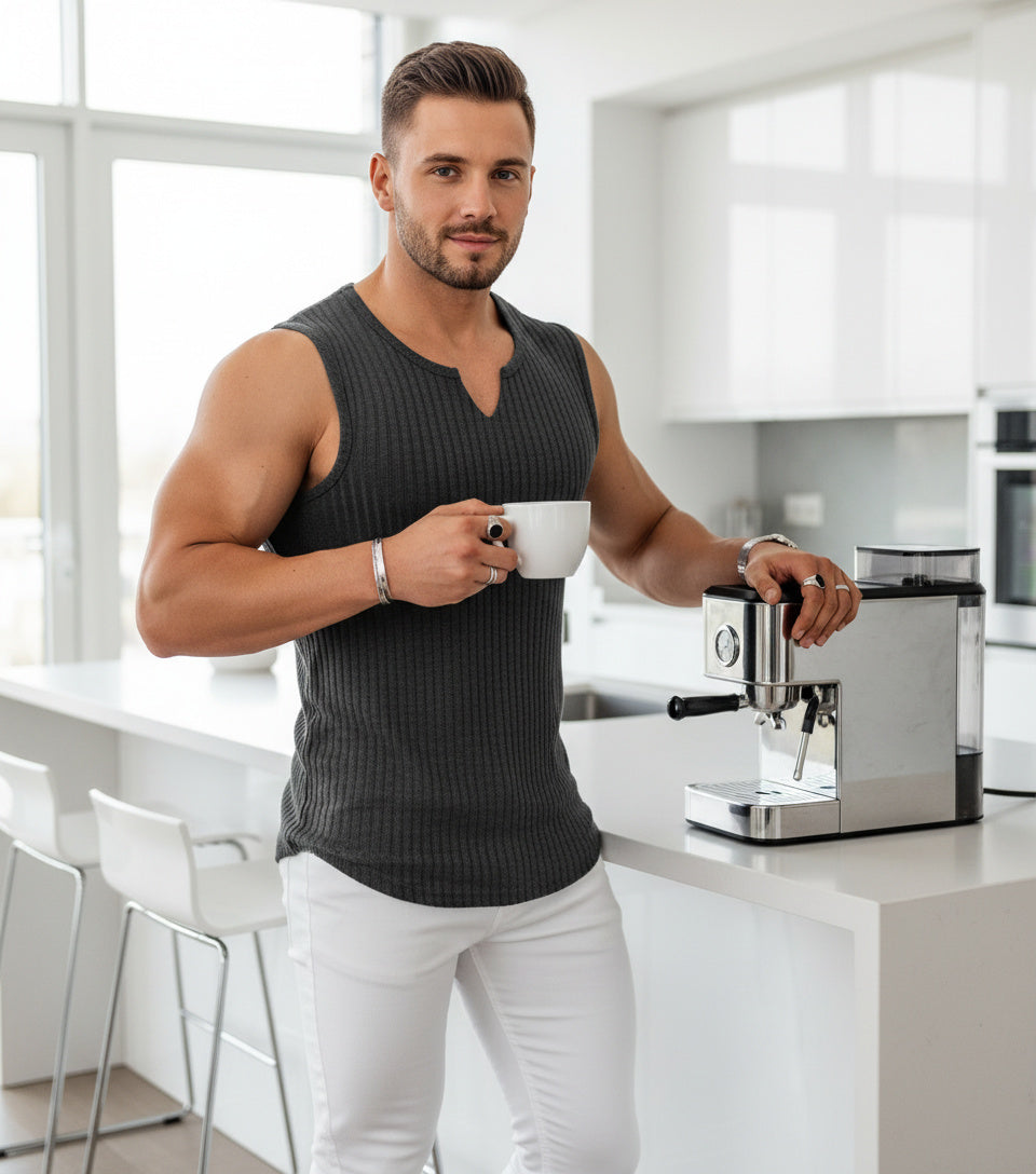 Men's Summer Knitted Striped Fitness Tank Top