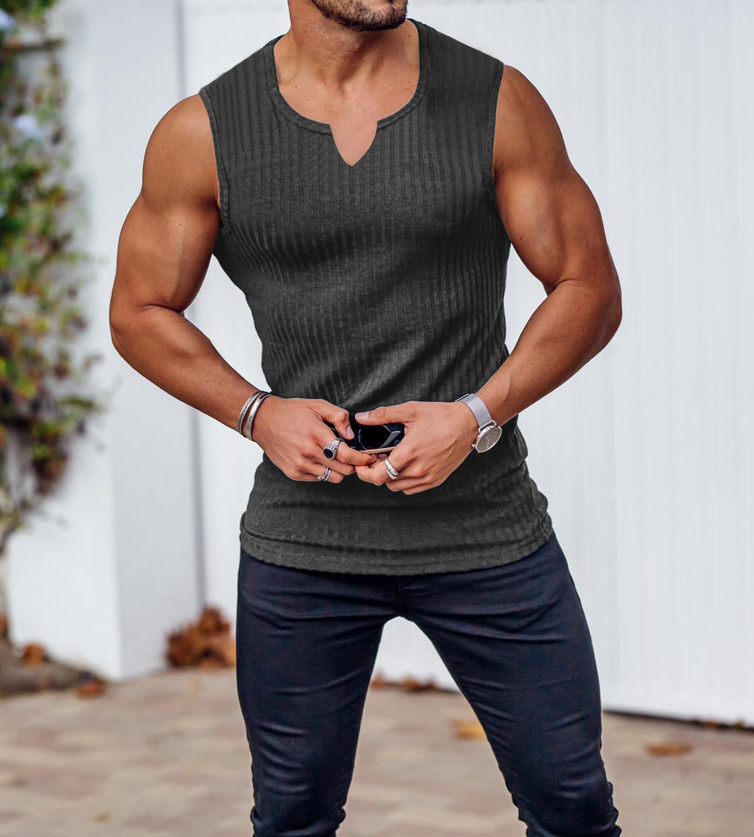 Men's Summer Knitted Striped Fitness Tank Top