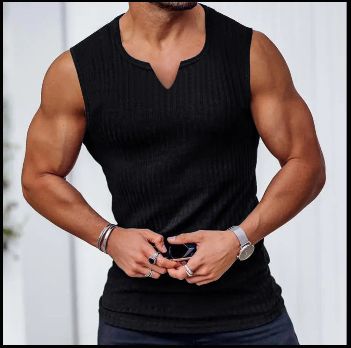 Men's Summer Knitted Striped Fitness Tank Top