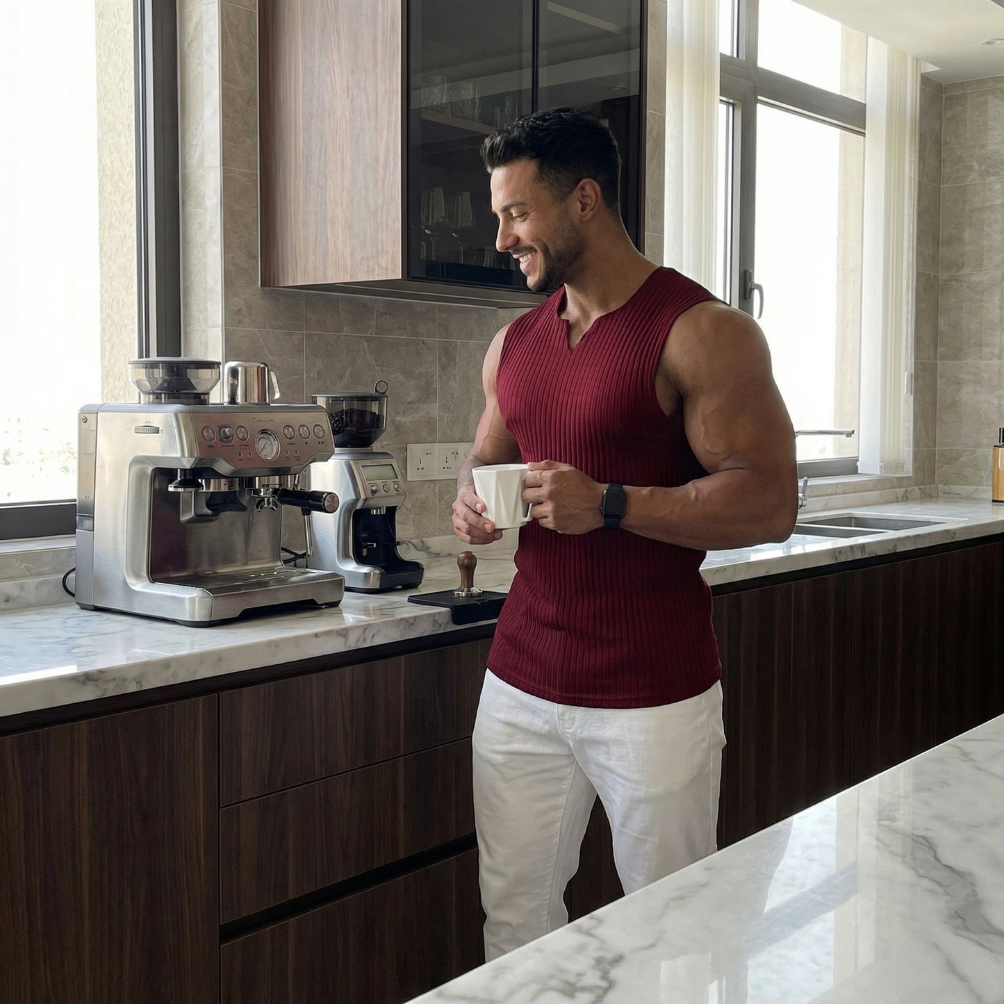 Men's Summer Knitted Striped Fitness Tank Top